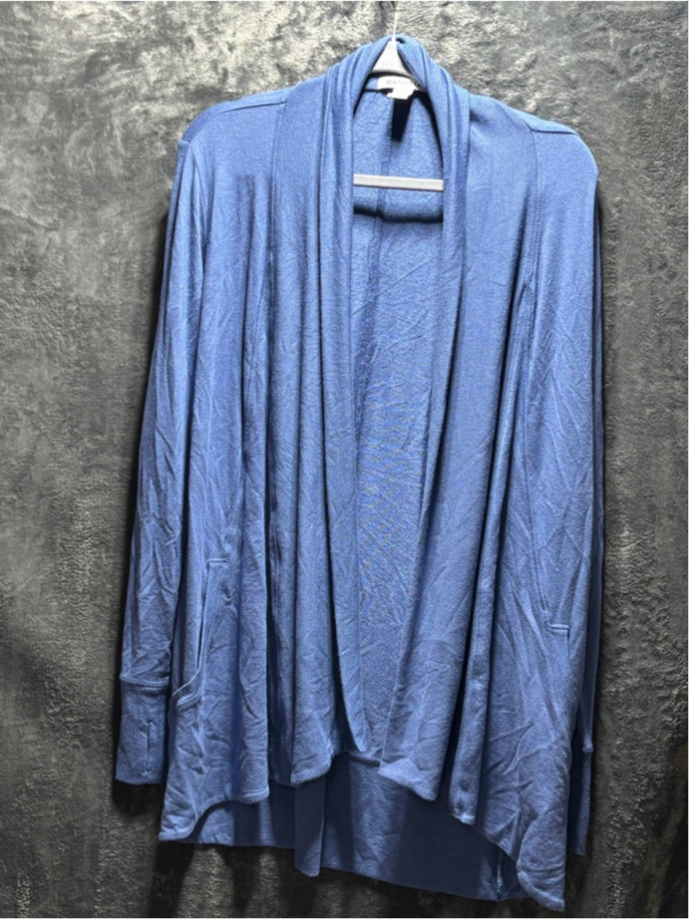 Athleta Pranayama Wrap Cardigan Sweater Blue Size Med EUC Athleisure Travel